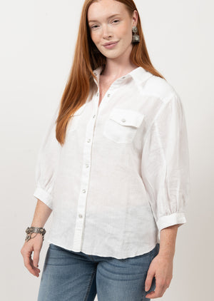 Snap Front Linen Shirt WHITE