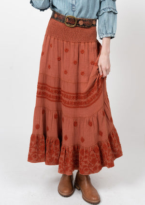 Gauzee Embroidered Skirt RUST