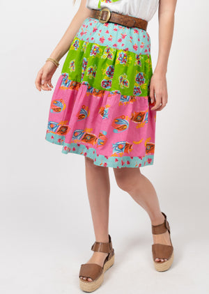 Tri-Print Tiered Skirt