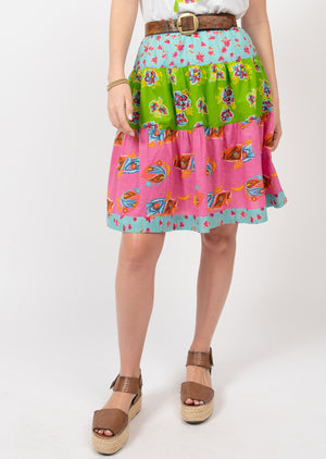 Tri-Print Tiered Skirt