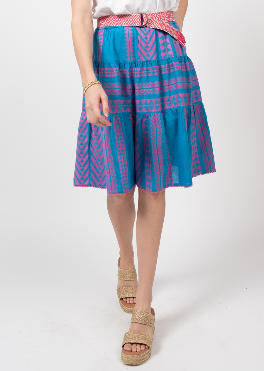 Short Tiered Pattern Skirt BLUE
