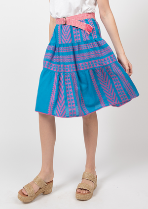 Short Tiered Pattern Skirt BLUE