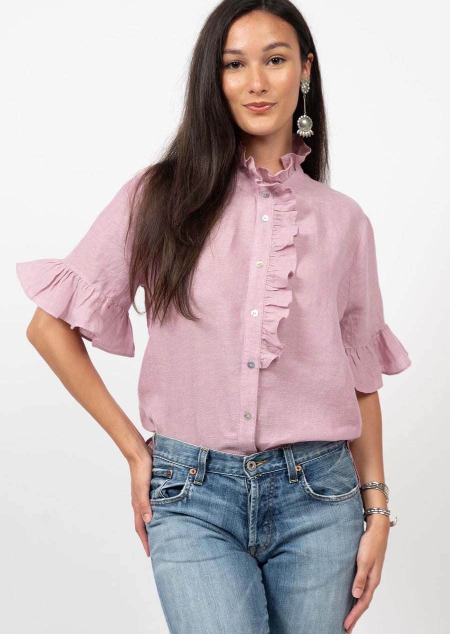 Cross Dyed Linen Top LILAC