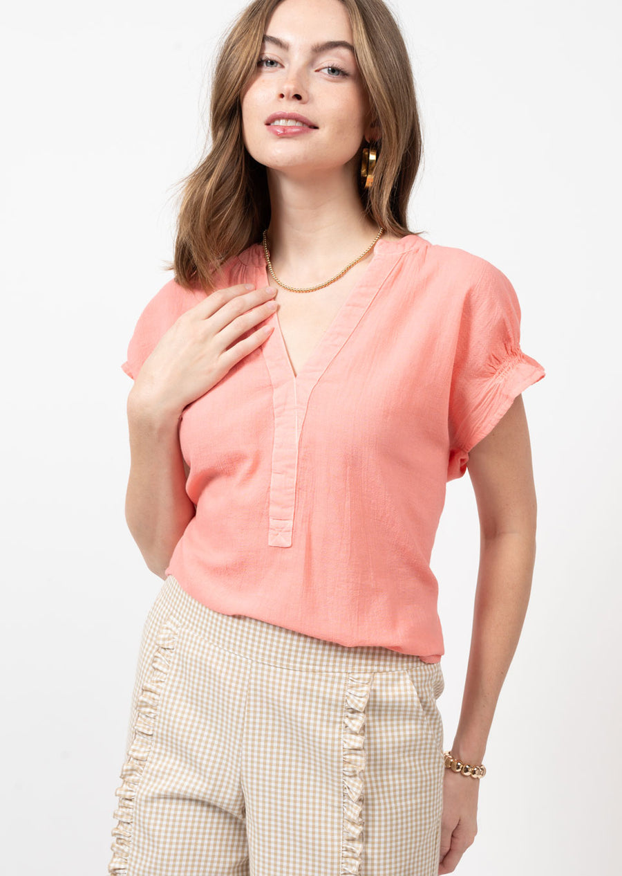 Cinched Back Popover Top CORAL