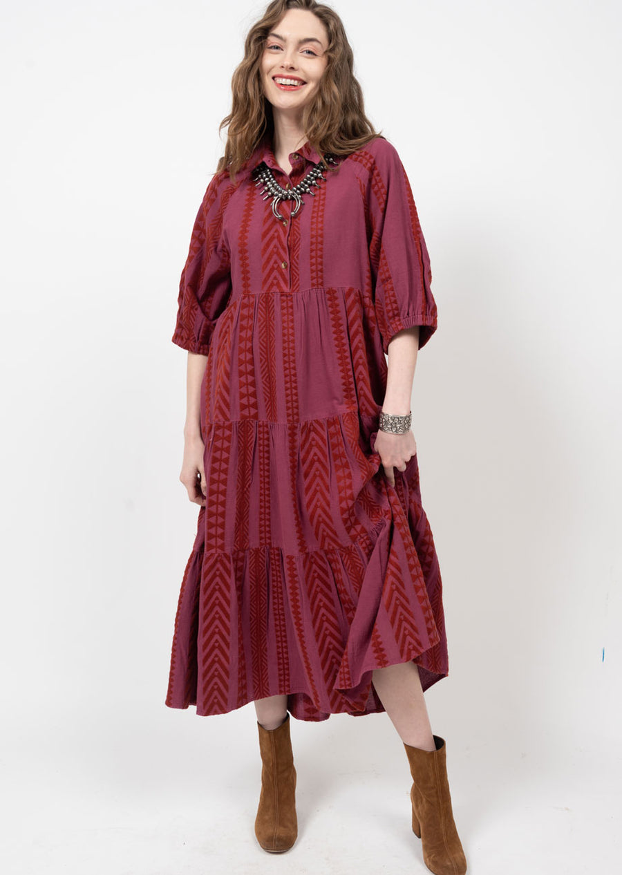 Pattern and Tiered Dress BERRY