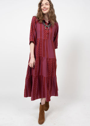 Pattern and Tiered Dress BERRY