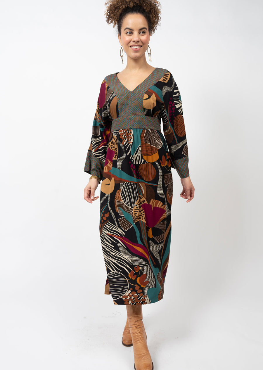 Kimono Midi Dress BROWN
