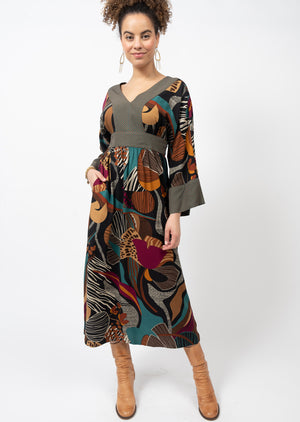 Kimono Midi Dress BROWN