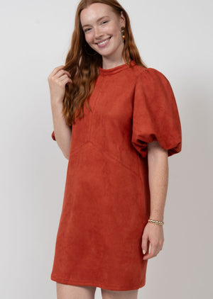 Puff Sleeve Suede Dress