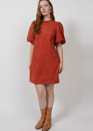 Puff Sleeve Suede Dress