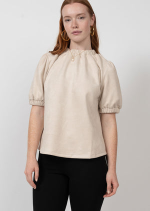 Rouched Neck Suede Top