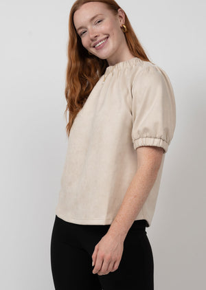 Rouched Neck Suede Top
