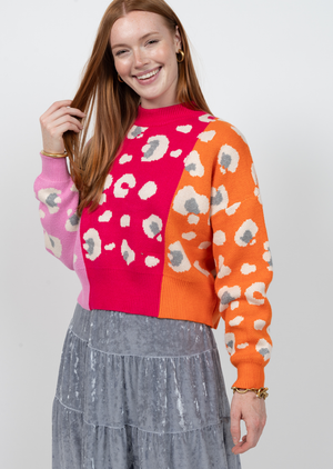 Colorblock Cheetah Print Sweater