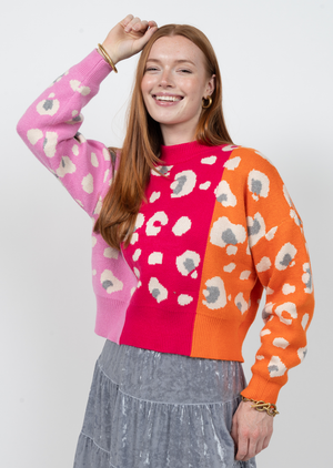 Colorblock Cheetah Print Sweater