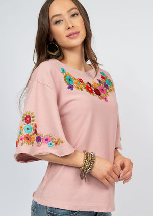 Flutter Sleeve French Terry Mexican Emb Top