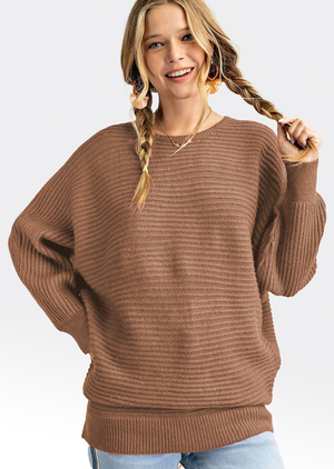 Straight Chill Ribbed Asymmetrical Sweater CAMEL